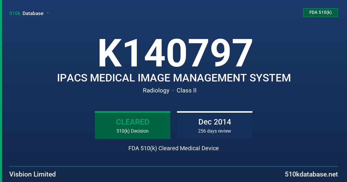 K140797 IPACS MEDICAL IMAGE MANAGEMENT SYSTEM FDA 510(k) Cleared Medical Device