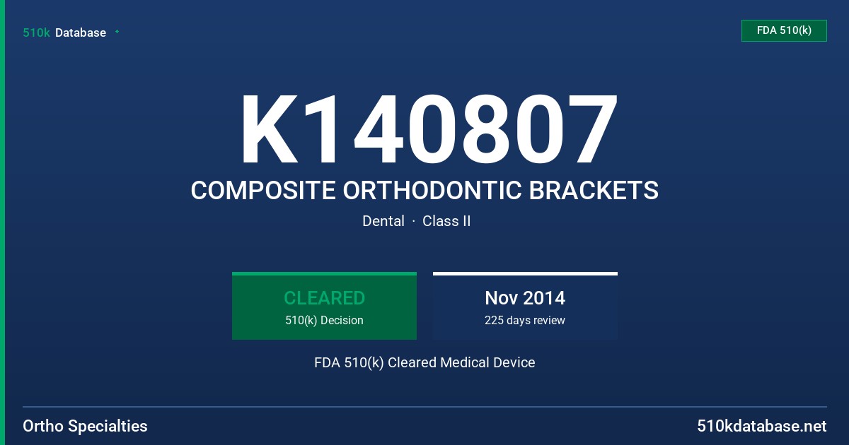 K140807 COMPOSITE ORTHODONTIC BRACKETS FDA 510(k) Cleared Medical Device