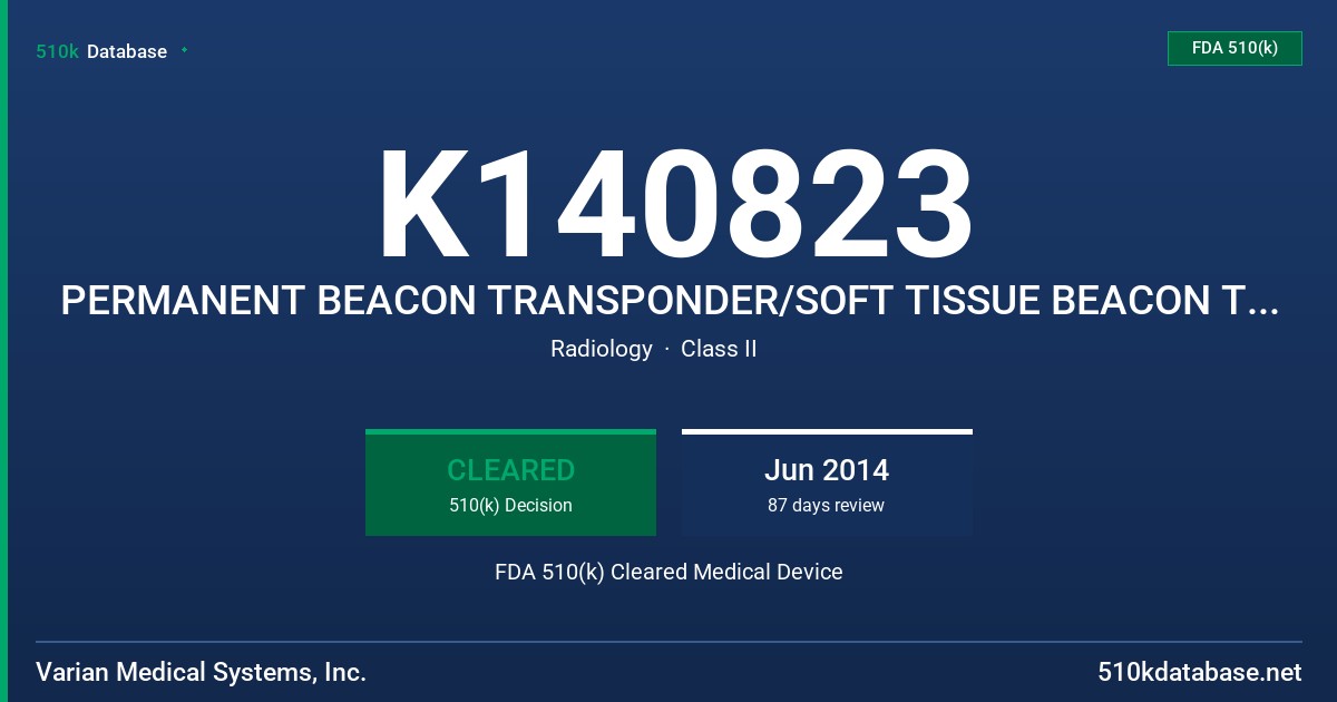 K140823 PERMANENT BEACON TRANSPONDER/SOFT TISSUE BEACON TRANSPONDER FDA 510(k) Cleared Medical Device