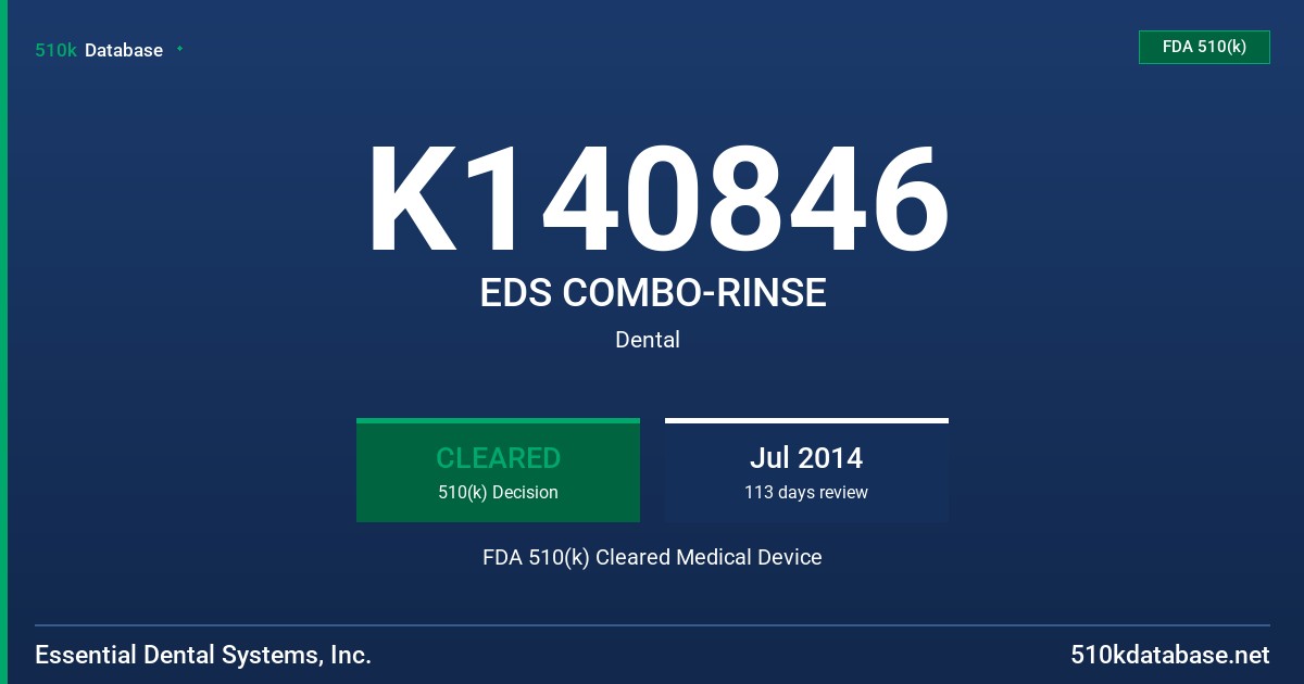 K140846 EDS COMBO-RINSE FDA 510(k) Cleared Medical Device
