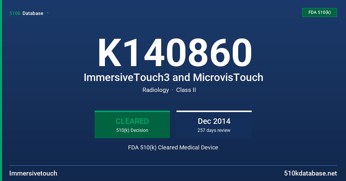 K140860 ImmersiveTouch3 and MicrovisTouch FDA 510(k) Cleared Medical Device