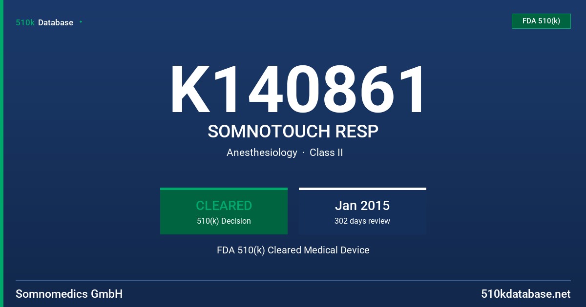 K140861 SOMNOTOUCH RESP FDA 510(k) Cleared Medical Device