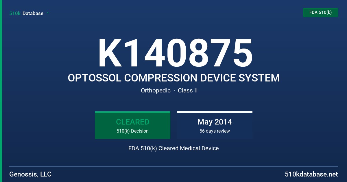 K140875 OPTOSSOL COMPRESSION DEVICE SYSTEM FDA 510(k) Cleared Medical Device