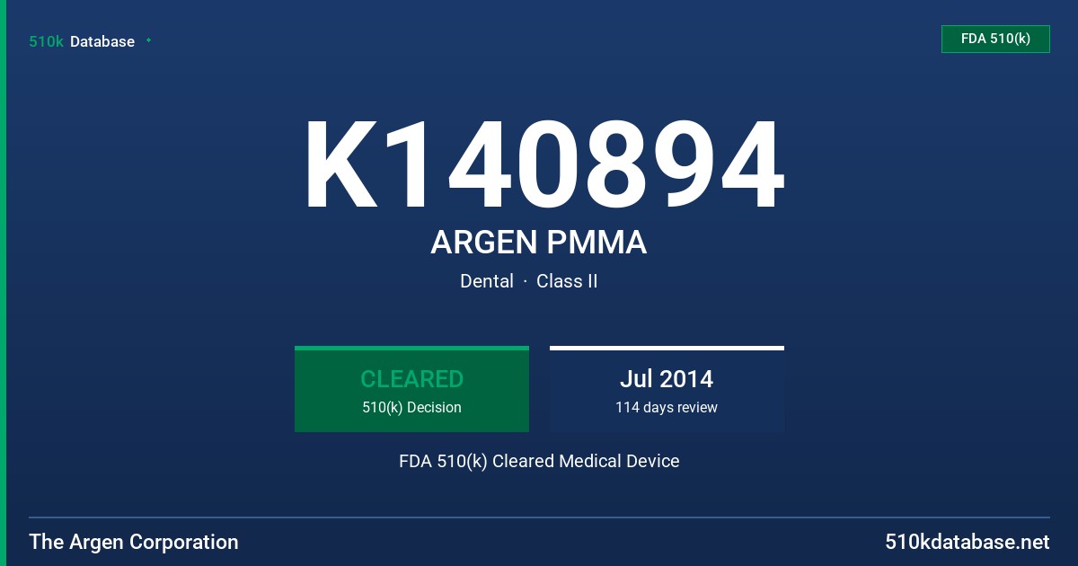 K140894 ARGEN PMMA FDA 510(k) Cleared Medical Device