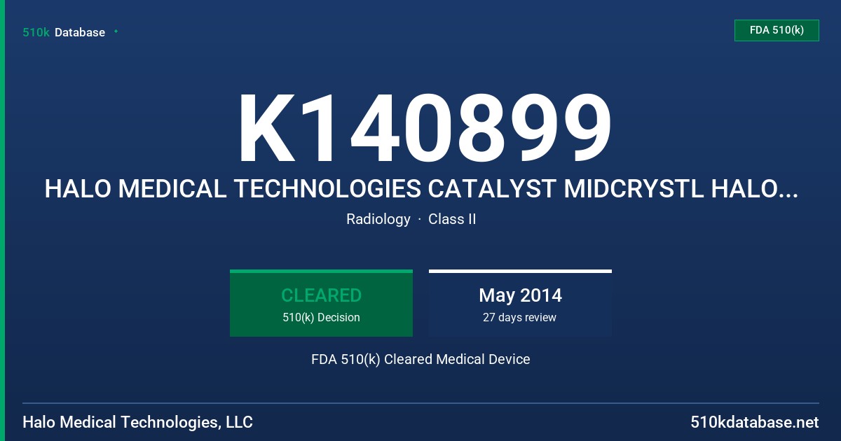 K140899 HALO MEDICAL TECHNOLOGIES CATALYST MIDCRYSTL HALO ULTRASOUND SYSTEM FDA 510(k) Cleared Medical Device
