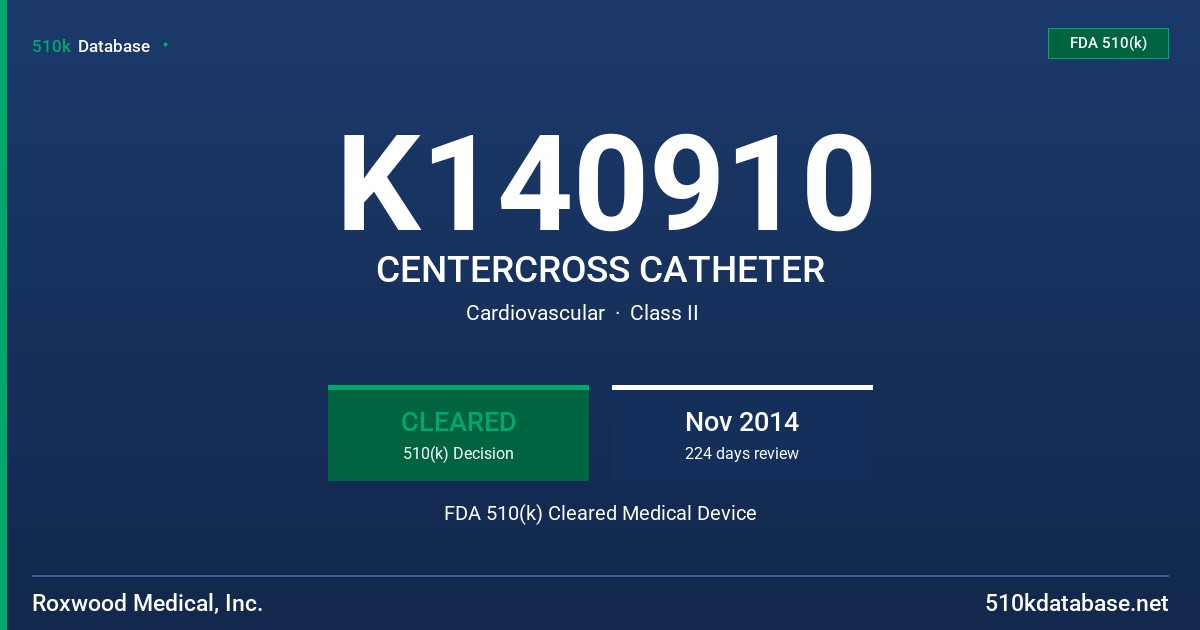 K140910 CENTERCROSS CATHETER FDA 510(k) Cleared Medical Device