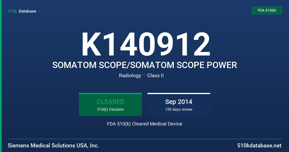 K140912 SOMATOM SCOPE/SOMATOM SCOPE POWER FDA 510(k) Cleared Medical Device