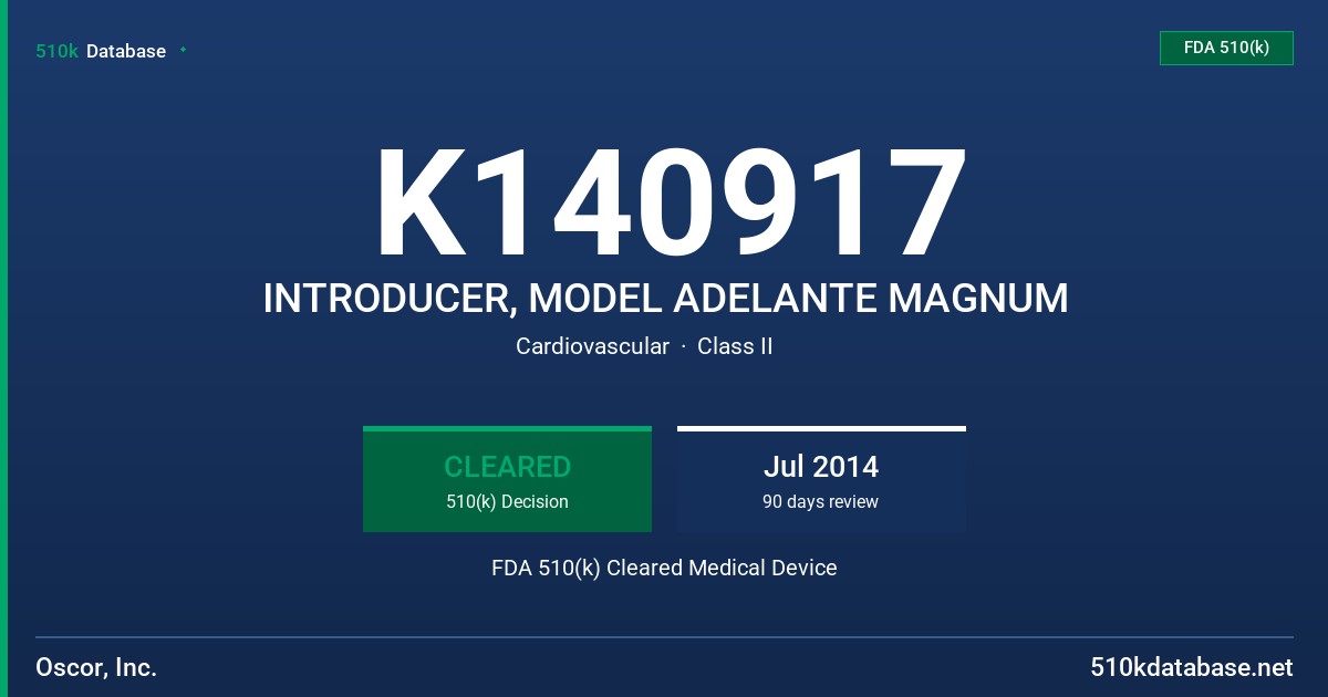 K140917 INTRODUCER, MODEL ADELANTE MAGNUM FDA 510(k) Cleared Medical Device