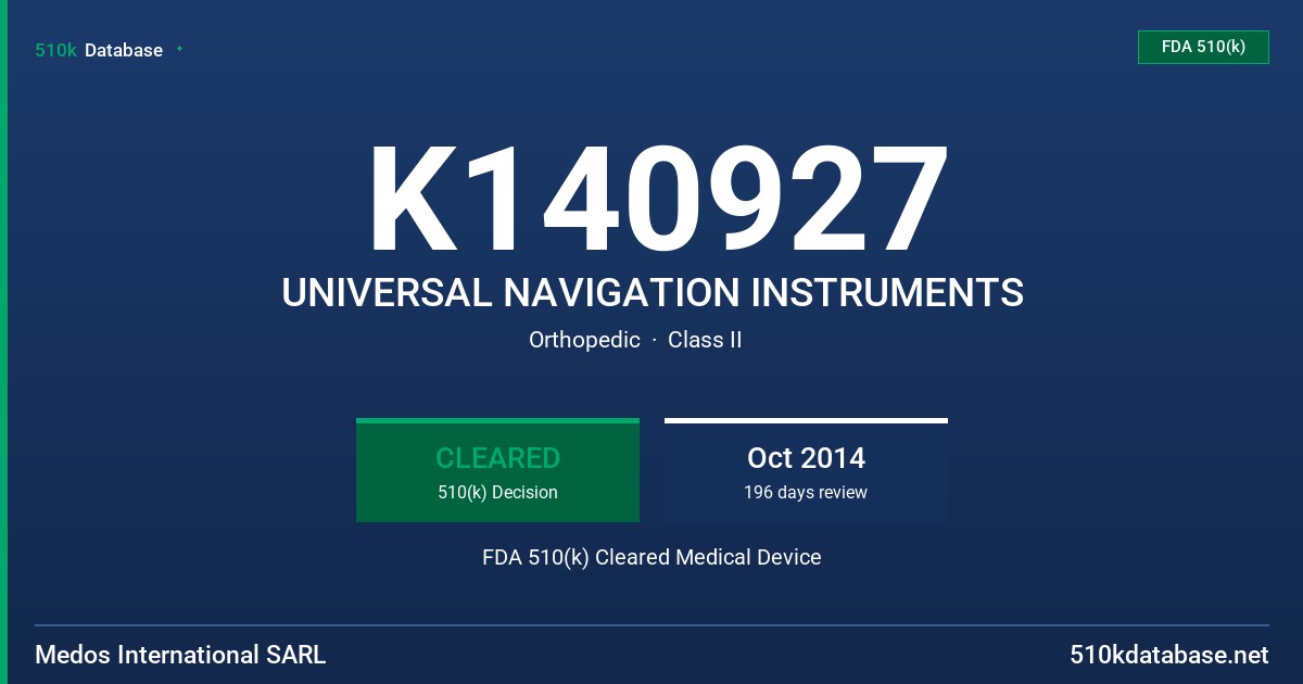 K140927 UNIVERSAL NAVIGATION INSTRUMENTS FDA 510(k) Cleared Medical Device