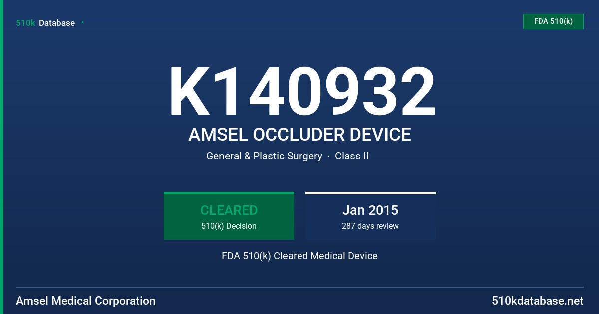 K140932 AMSEL OCCLUDER DEVICE FDA 510(k) Cleared Medical Device