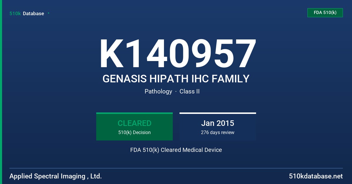 K140957 GENASIS HIPATH IHC FAMILY FDA 510(k) Cleared Medical Device