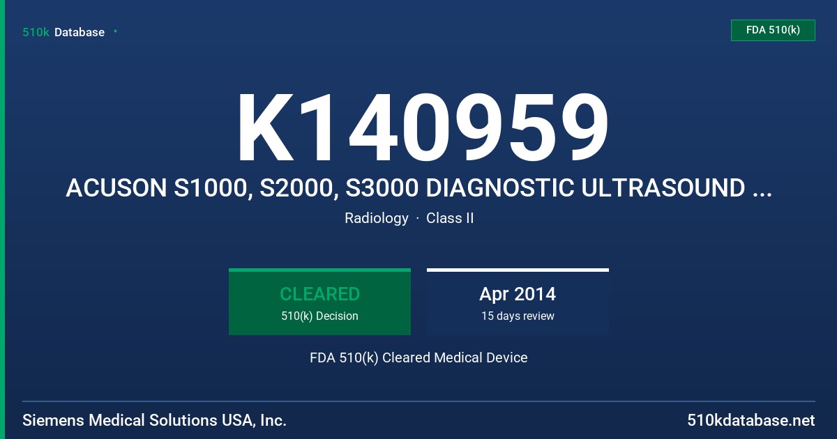K140959 ACUSON S1000, S2000, S3000 DIAGNOSTIC ULTRASOUND SYSTEMS FDA 510(k) Cleared Medical Device