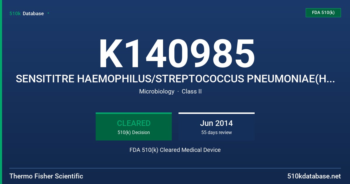 K140985 SENSITITRE HAEMOPHILUS/STREPTOCOCCUS PNEUMONIAE(HP) SUSCEPTIBILITY PLATES FDA 510(k) Cleared Medical Device