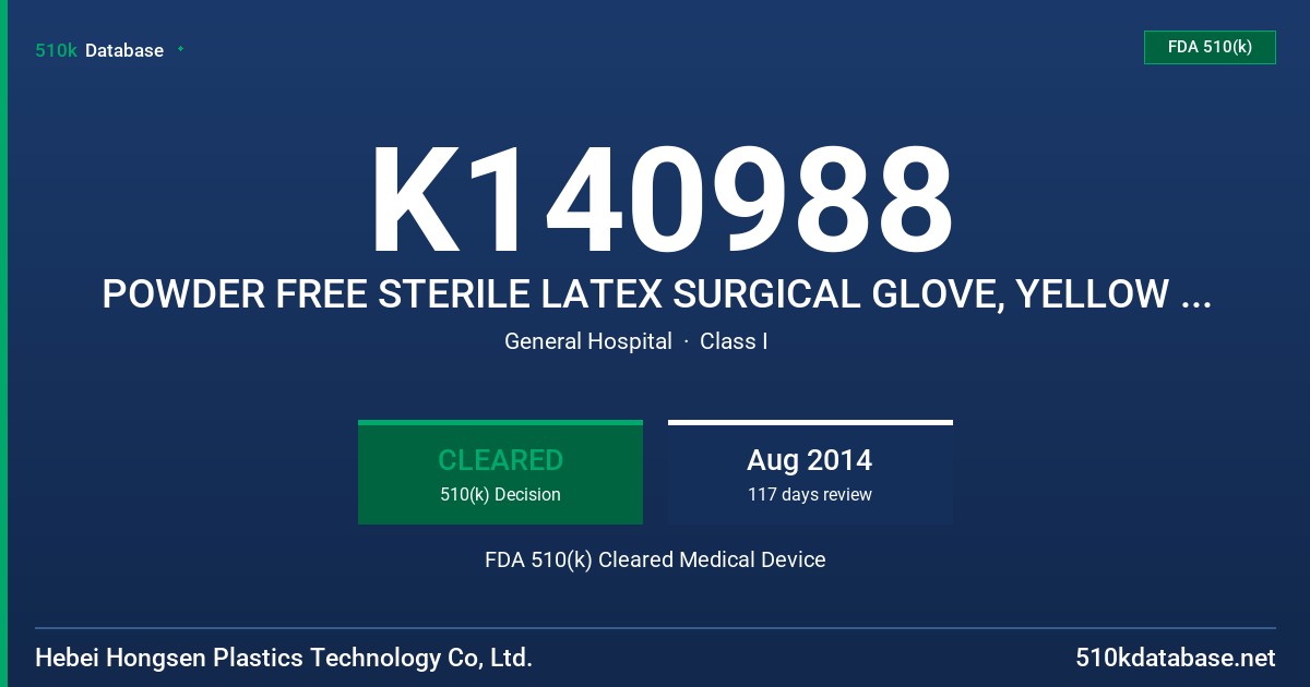 K140988 POWDER FREE STERILE LATEX SURGICAL GLOVE, YELLOW COLOR (BRAND NAME: TITANFINE) FDA 510(k) Cleared Medical Device