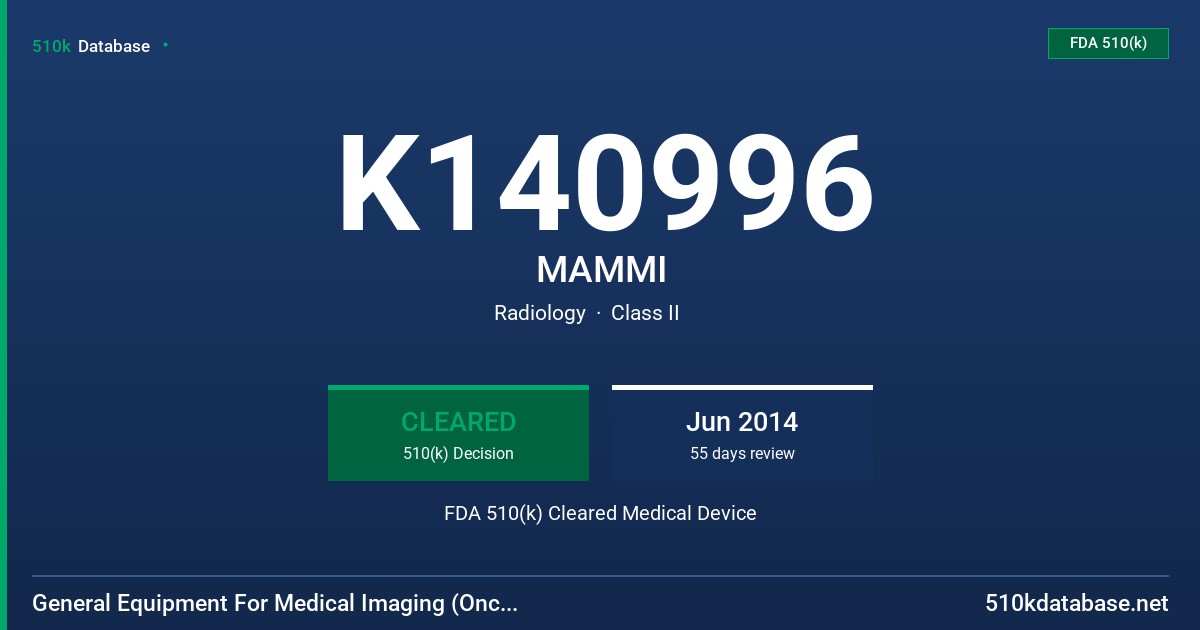 K140996 MAMMI FDA 510(k) Cleared Medical Device