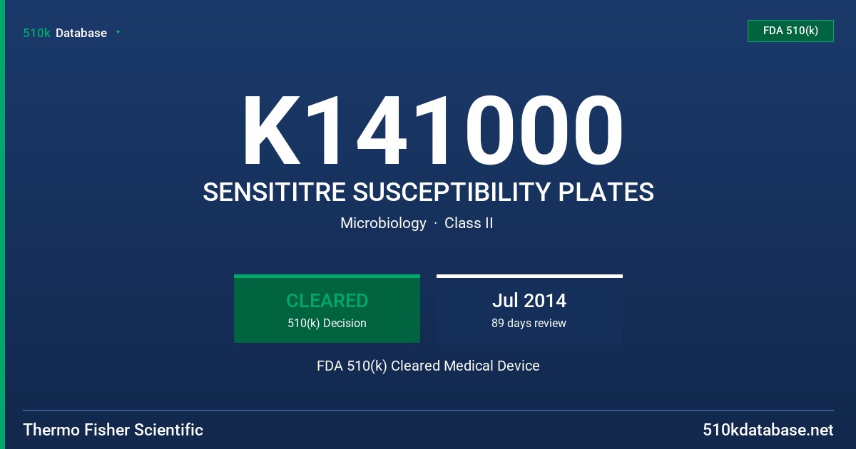 K141000 SENSITITRE SUSCEPTIBILITY PLATES FDA 510(k) Cleared Medical Device