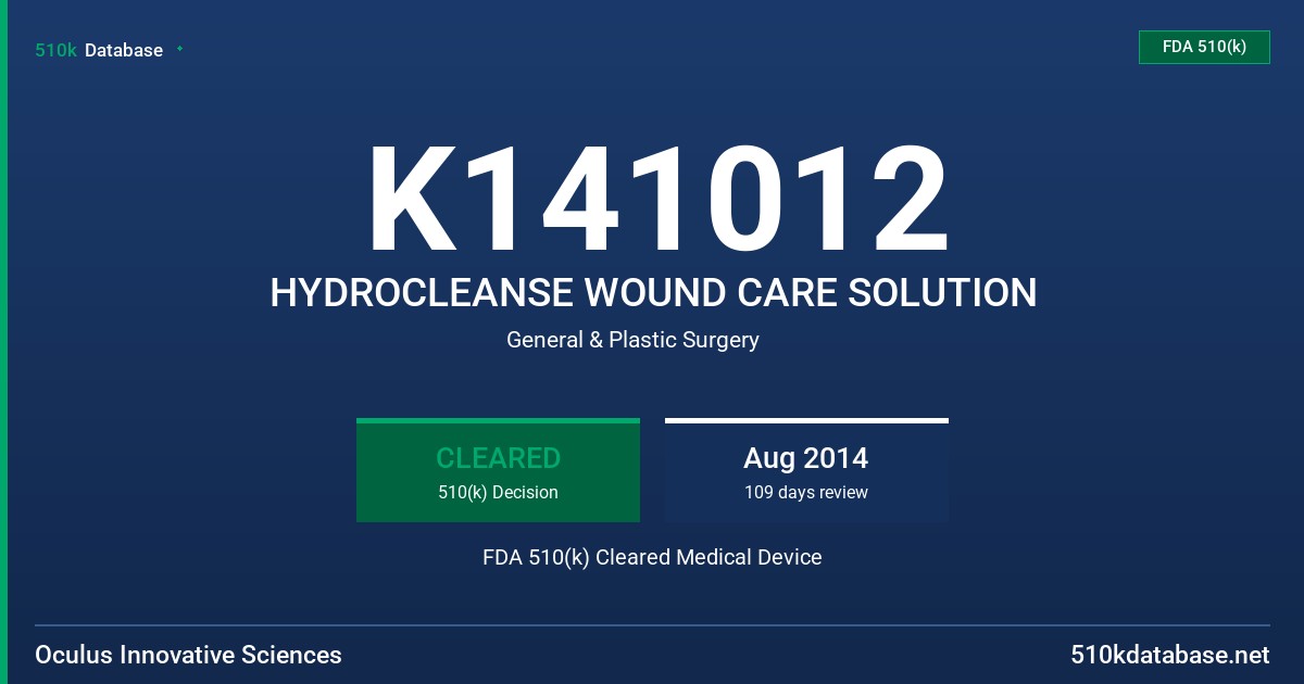 K141012 HYDROCLEANSE WOUND CARE SOLUTION FDA 510(k) Cleared Medical Device