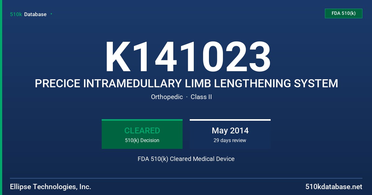 K141023 PRECICE INTRAMEDULLARY LIMB LENGTHENING SYSTEM FDA 510(k) Cleared Medical Device