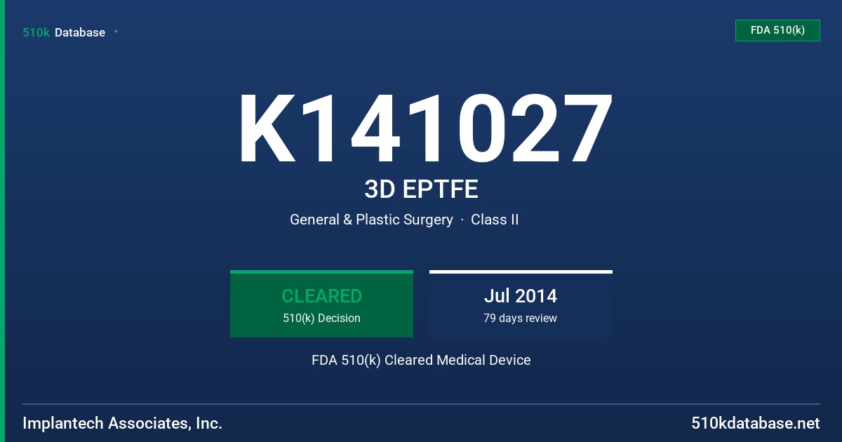 K141027 3D EPTFE FDA 510(k) Cleared Medical Device