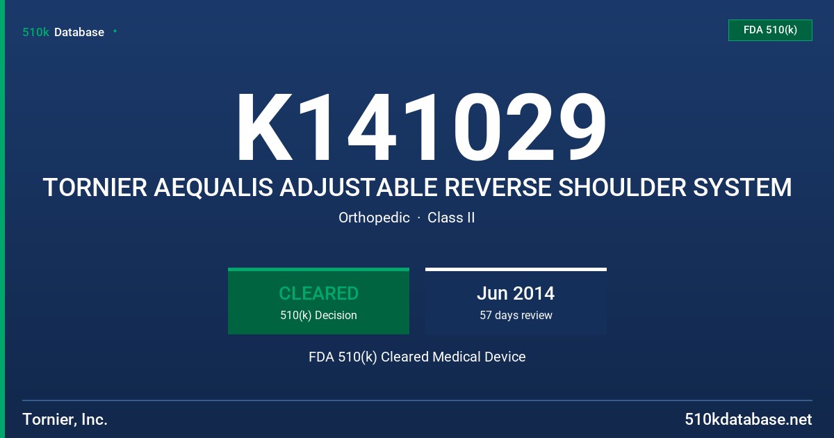 K141029 TORNIER AEQUALIS ADJUSTABLE REVERSE SHOULDER SYSTEM FDA 510(k) Cleared Medical Device