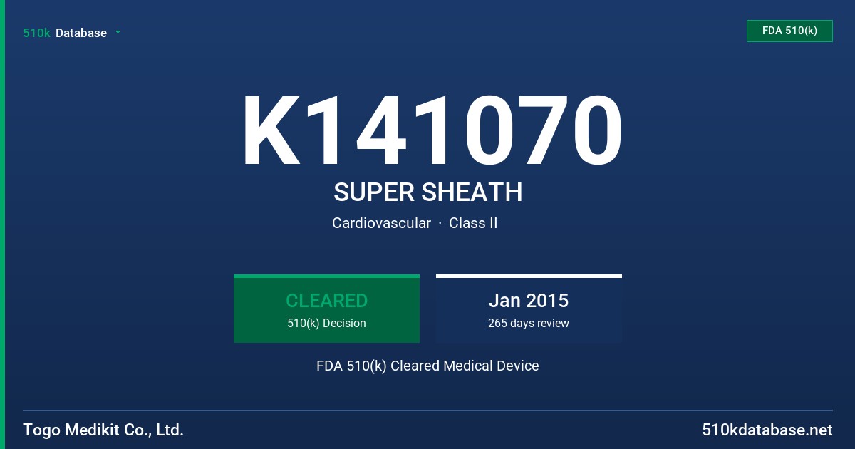 K141070 SUPER SHEATH FDA 510(k) Cleared Medical Device