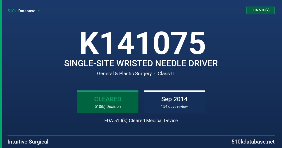 K141075 SINGLE-SITE WRISTED NEEDLE DRIVER FDA 510(k) Cleared Medical Device