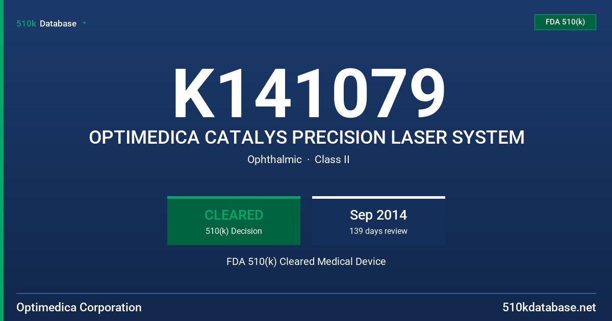 K141079 OPTIMEDICA CATALYS PRECISION LASER SYSTEM FDA 510(k) Cleared Medical Device