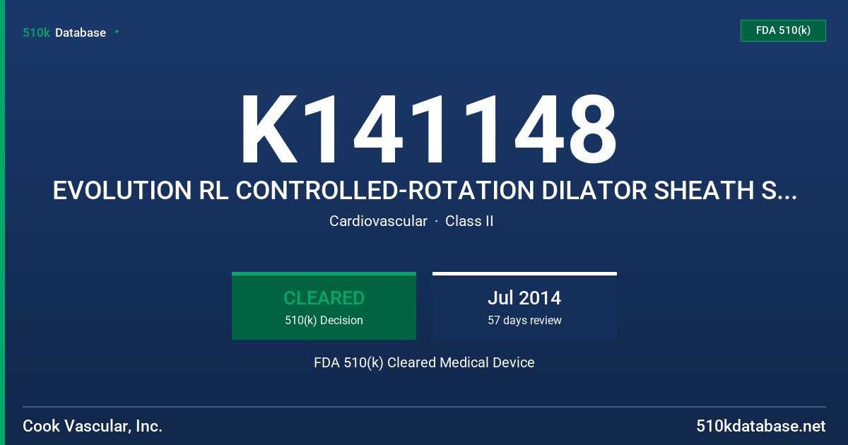 K141148 EVOLUTION RL CONTROLLED-ROTATION DILATOR SHEATH SET, EVOLUTION SHORTIE RL CONTROLLED-ROTATION DILATOR SHEATH SET FDA 510(k) Cleared Medical Device