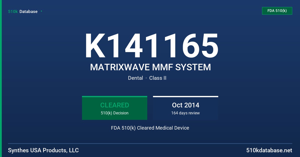 K141165 MATRIXWAVE MMF SYSTEM FDA 510(k) Cleared Medical Device