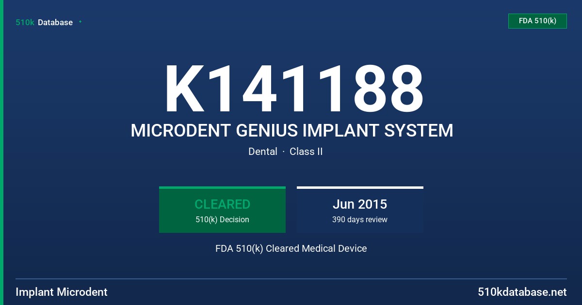 K141188 MICRODENT GENIUS IMPLANT SYSTEM FDA 510(k) Cleared Medical Device