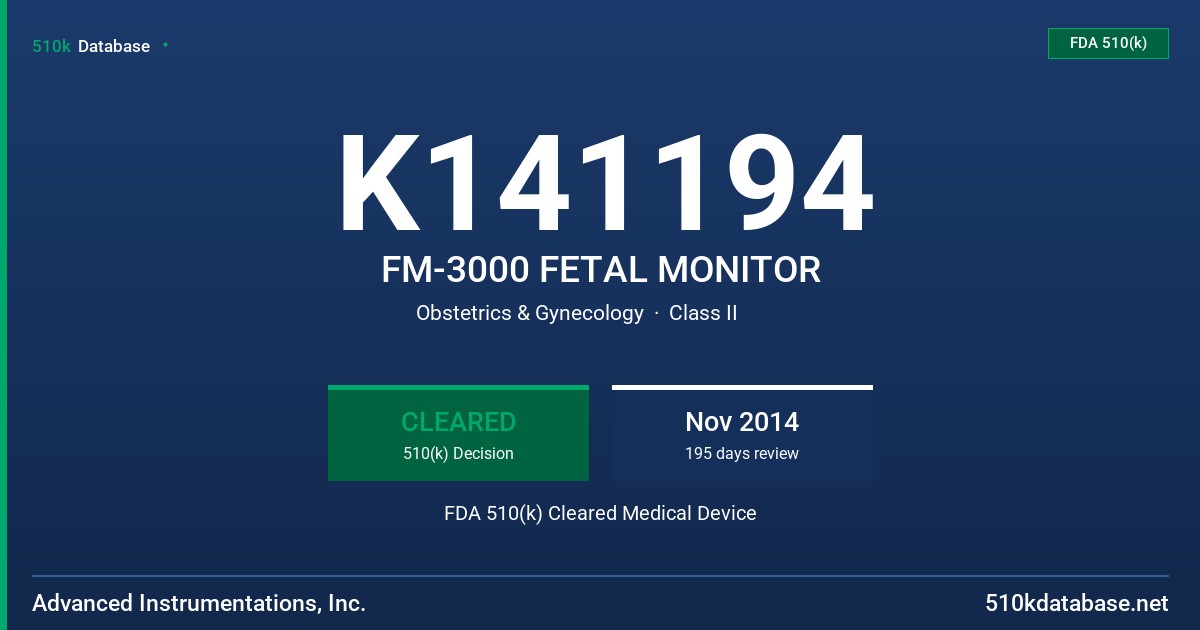K141194 FM-3000 FETAL MONITOR FDA 510(k) Cleared Medical Device