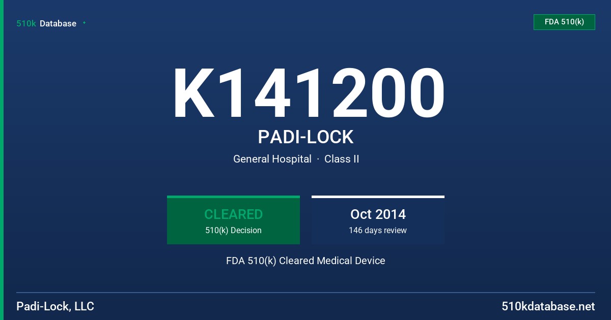 K141200 PADI-LOCK FDA 510(k) Cleared Medical Device