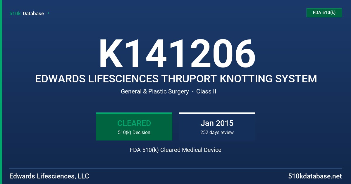 K141206 EDWARDS LIFESCIENCES THRUPORT KNOTTING SYSTEM FDA 510(k) Cleared Medical Device