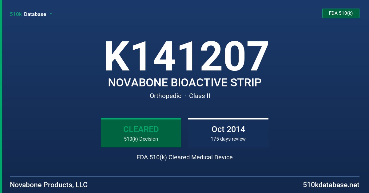 K141207 NOVABONE BIOACTIVE STRIP FDA 510(k) Cleared Medical Device