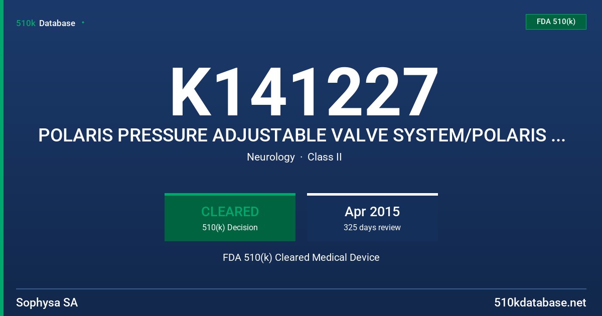 K141227 POLARIS PRESSURE ADJUSTABLE VALVE SYSTEM/POLARIS ADJUSTABLE VALVE WITH SIPHONX FDA 510(k) Cleared Medical Device