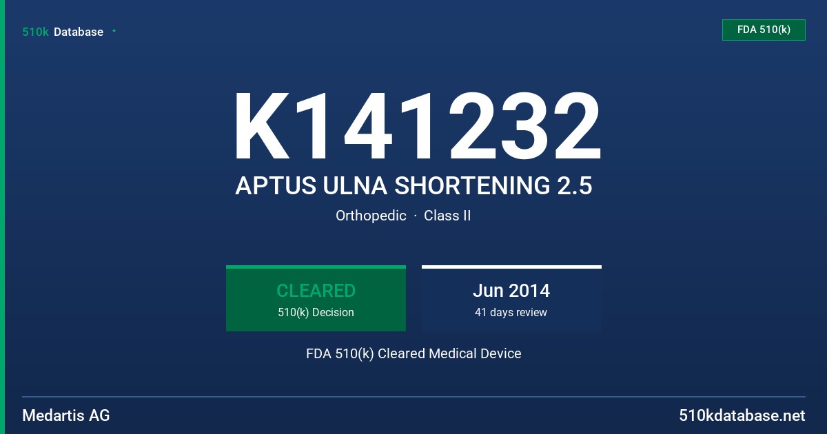 K141232 APTUS ULNA SHORTENING 2.5 FDA 510(k) Cleared Medical Device