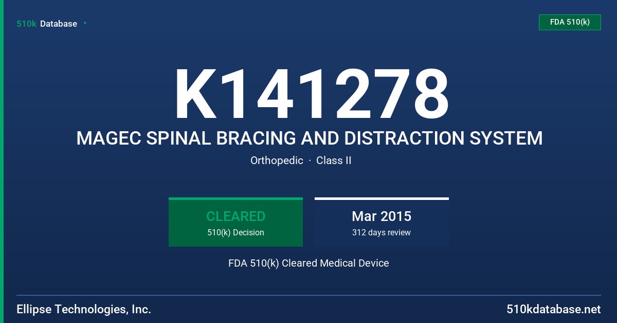 K141278 MAGEC SPINAL BRACING AND DISTRACTION SYSTEM FDA 510(k) Cleared Medical Device