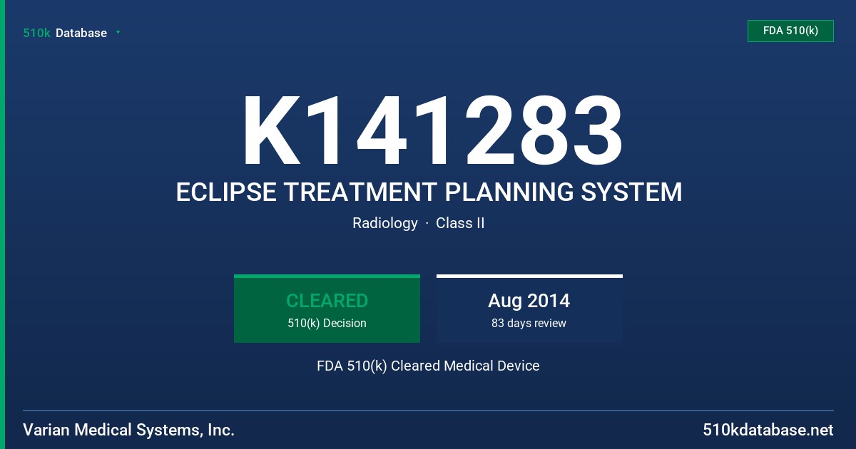 K141283 ECLIPSE TREATMENT PLANNING SYSTEM FDA 510(k) Cleared Medical Device