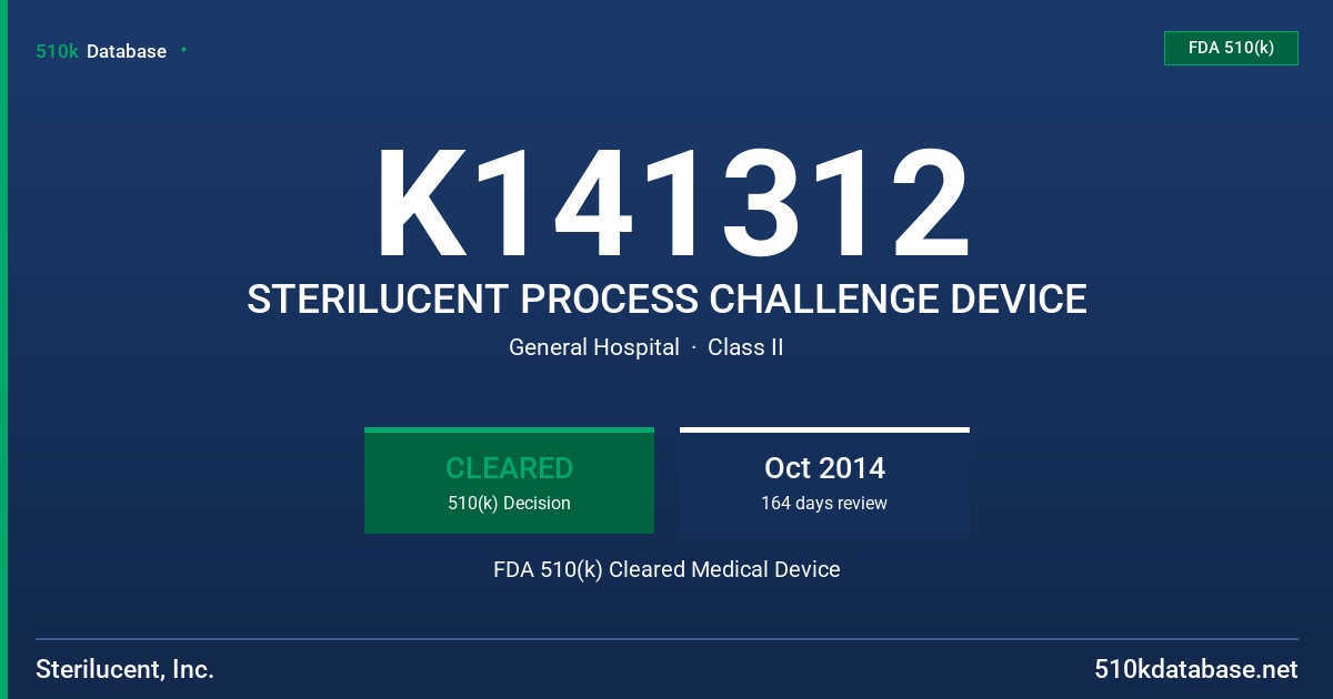 K141312 STERILUCENT PROCESS CHALLENGE DEVICE FDA 510(k) Cleared Medical Device