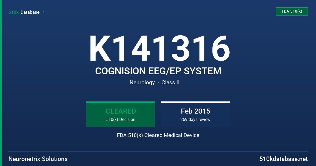 K141316 COGNISION EEG/EP SYSTEM FDA 510(k) Cleared Medical Device
