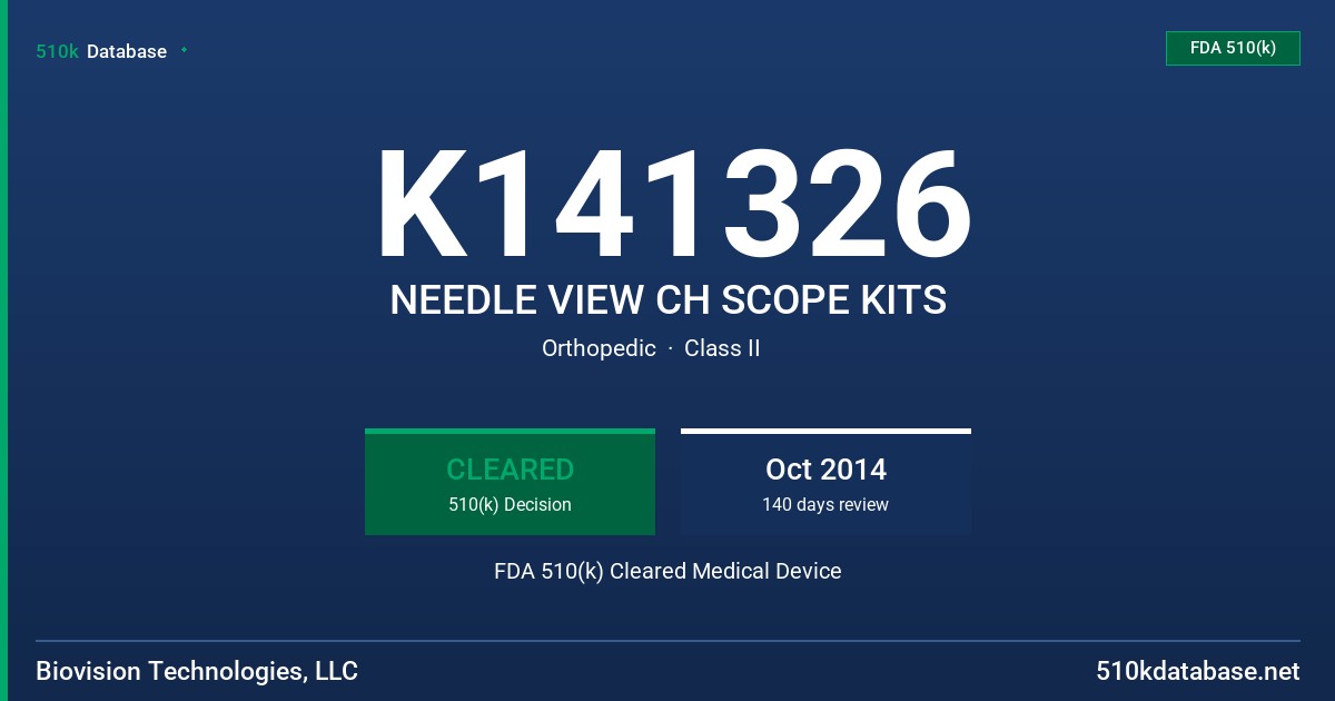 K141326 NEEDLE VIEW CH SCOPE KITS FDA 510(k) Cleared Medical Device