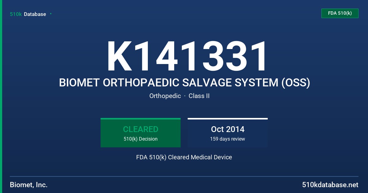 K141331 BIOMET ORTHOPAEDIC SALVAGE SYSTEM (OSS) FDA 510(k) Cleared Medical Device