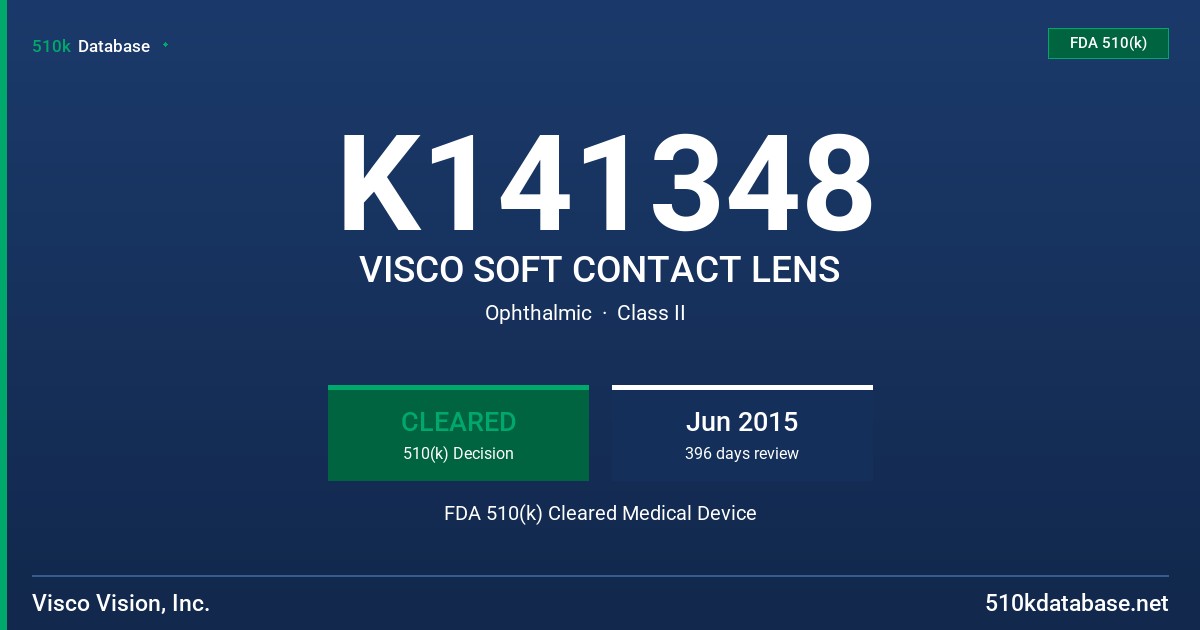 K141348 VISCO SOFT CONTACT LENS FDA 510(k) Cleared Medical Device