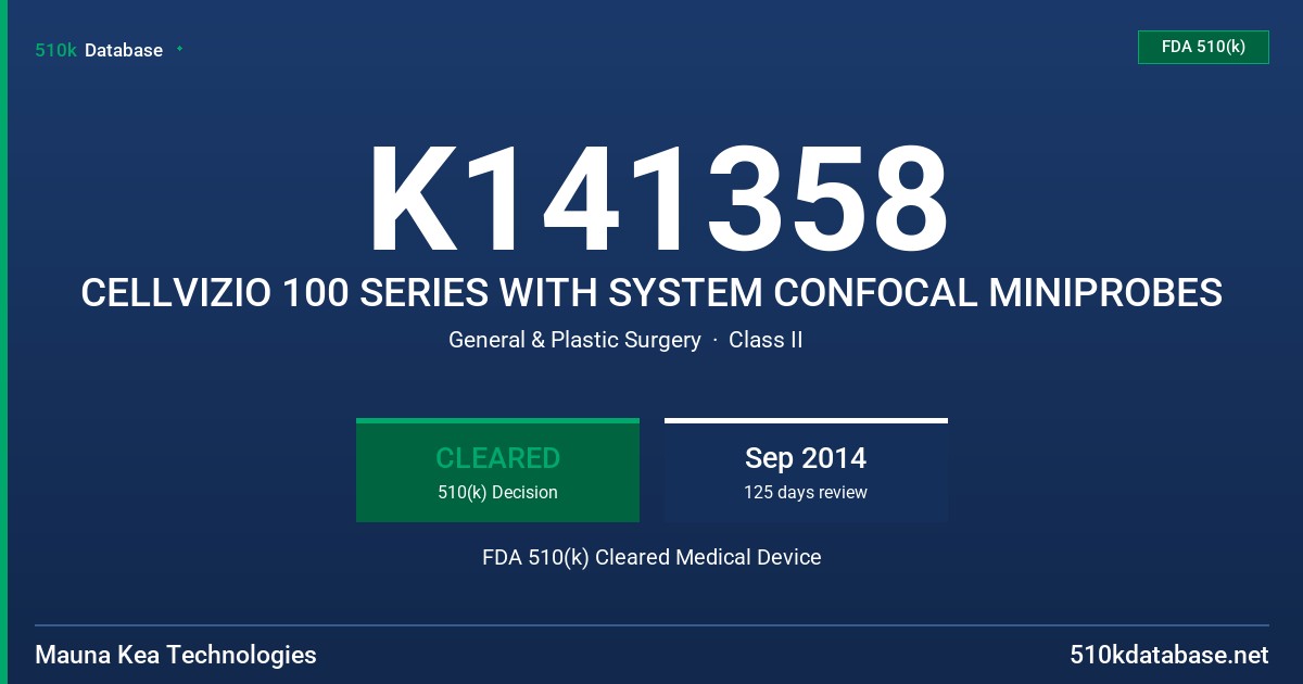K141358 CELLVIZIO 100 SERIES WITH SYSTEM CONFOCAL MINIPROBES FDA 510(k) Cleared Medical Device