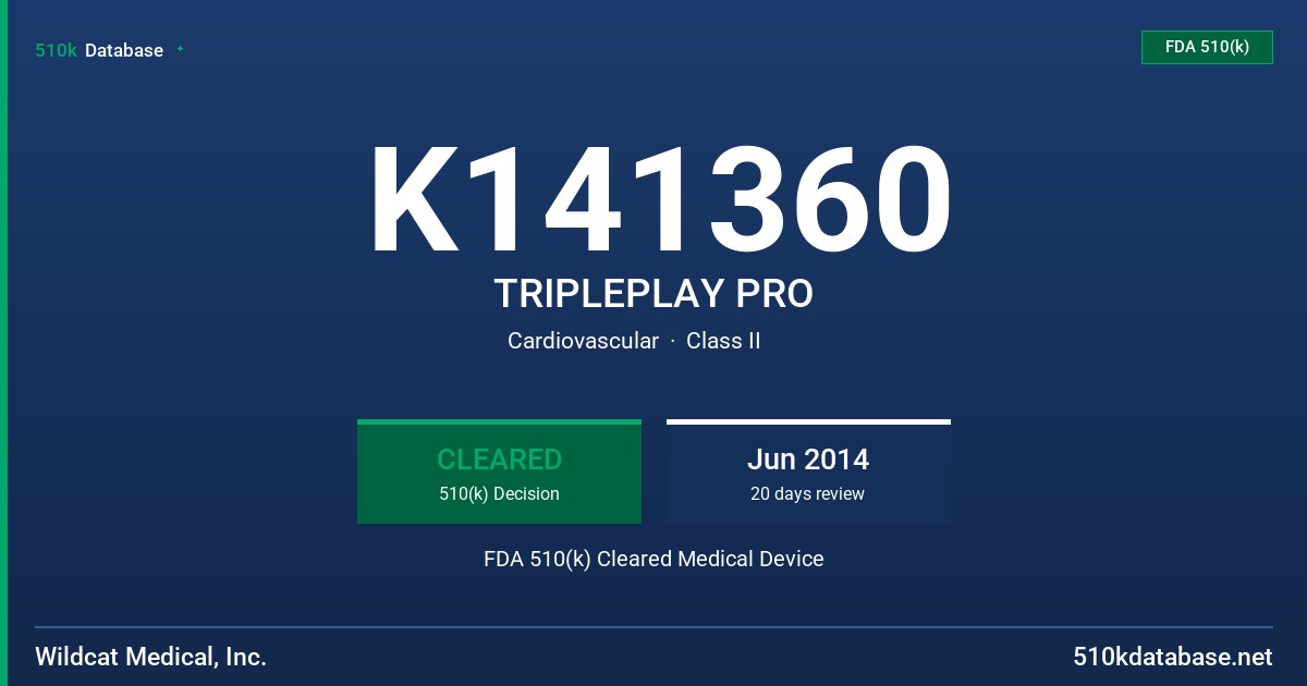 K141360 TRIPLEPLAY PRO FDA 510(k) Cleared Medical Device