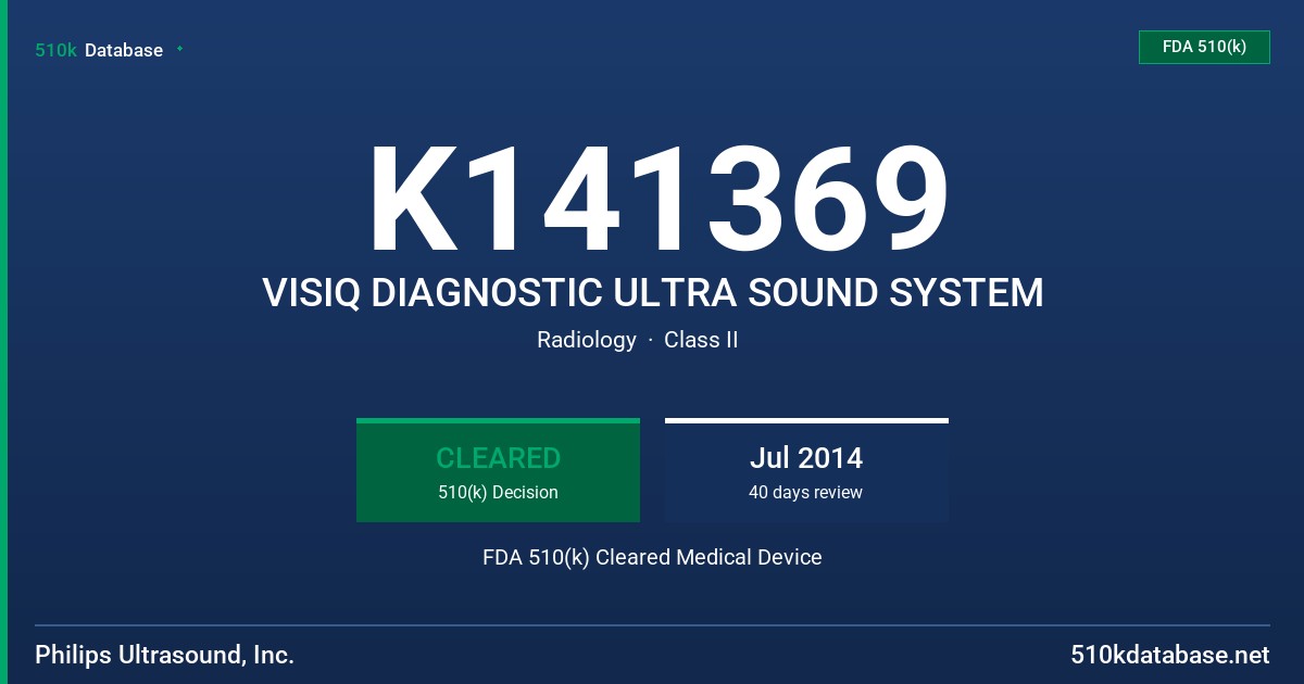 K141369 VISIQ DIAGNOSTIC ULTRA SOUND SYSTEM FDA 510(k) Cleared Medical Device