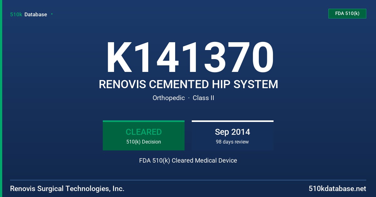 K141370 RENOVIS CEMENTED HIP SYSTEM FDA 510(k) Cleared Medical Device