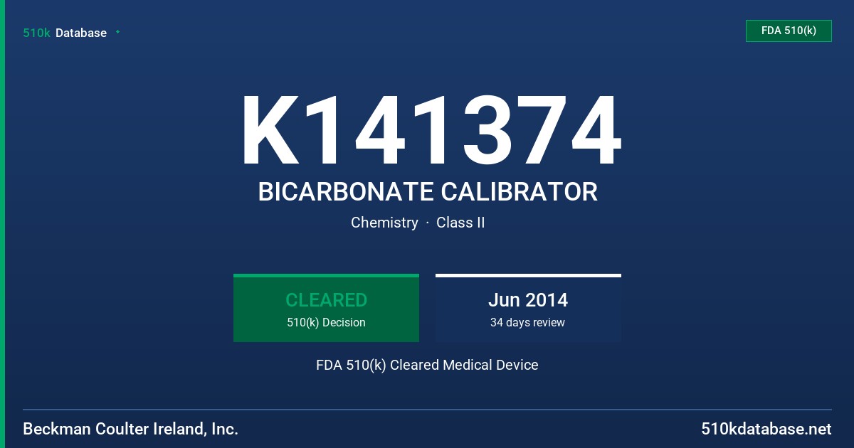 K141374 BICARBONATE CALIBRATOR FDA 510(k) Cleared Medical Device