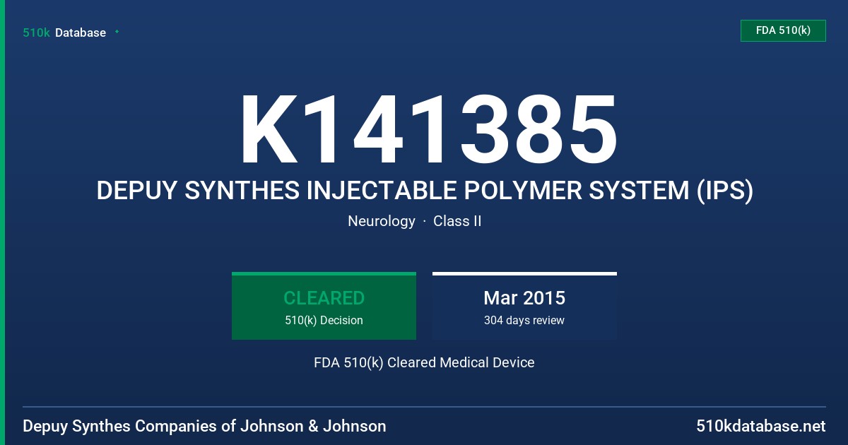 K141385 DEPUY SYNTHES INJECTABLE POLYMER SYSTEM (IPS) FDA 510(k) Cleared Medical Device