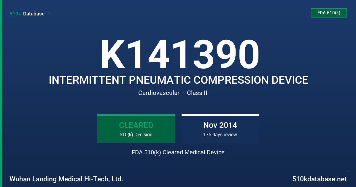 K141390 INTERMITTENT PNEUMATIC COMPRESSION DEVICE FDA 510(k) Cleared Medical Device